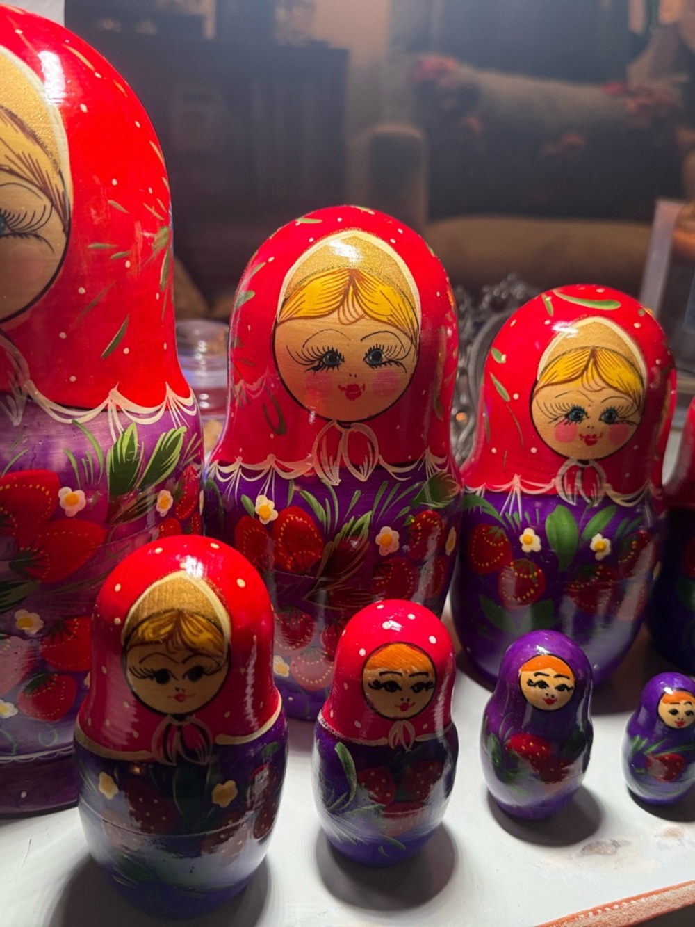 Hand painted Russian Nesting dolls Lot of 10 Strawberry dolls